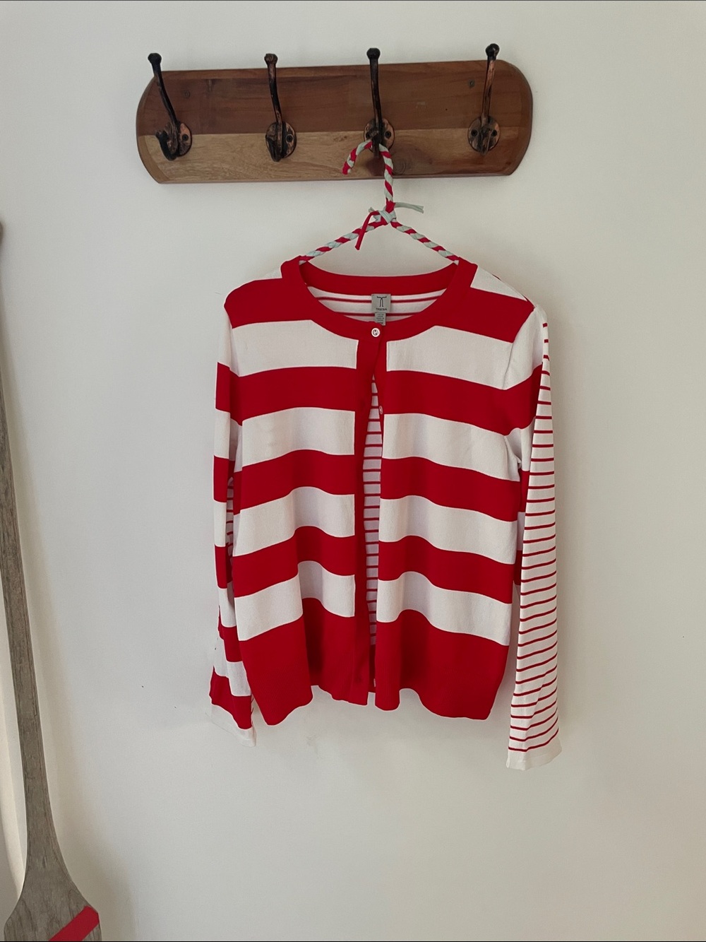 Tristan Red and White Striped Button-Front Cardigan